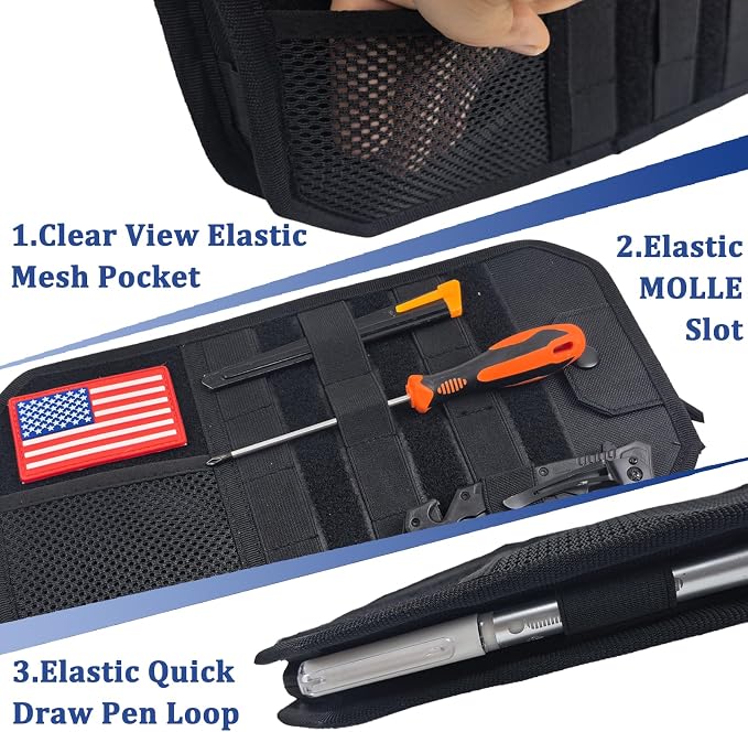 Car Sun Visor Organizer with 2 USA Flag Patches（Black） 2pack