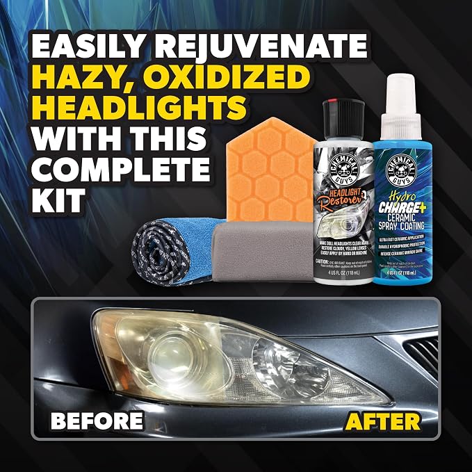 Chemical Guys Headlight Restoration and Ceramic Protection Kit | For yellowed and oxidized headlights, complete DIY system, DIY system to restore clarity and add ceramic protection