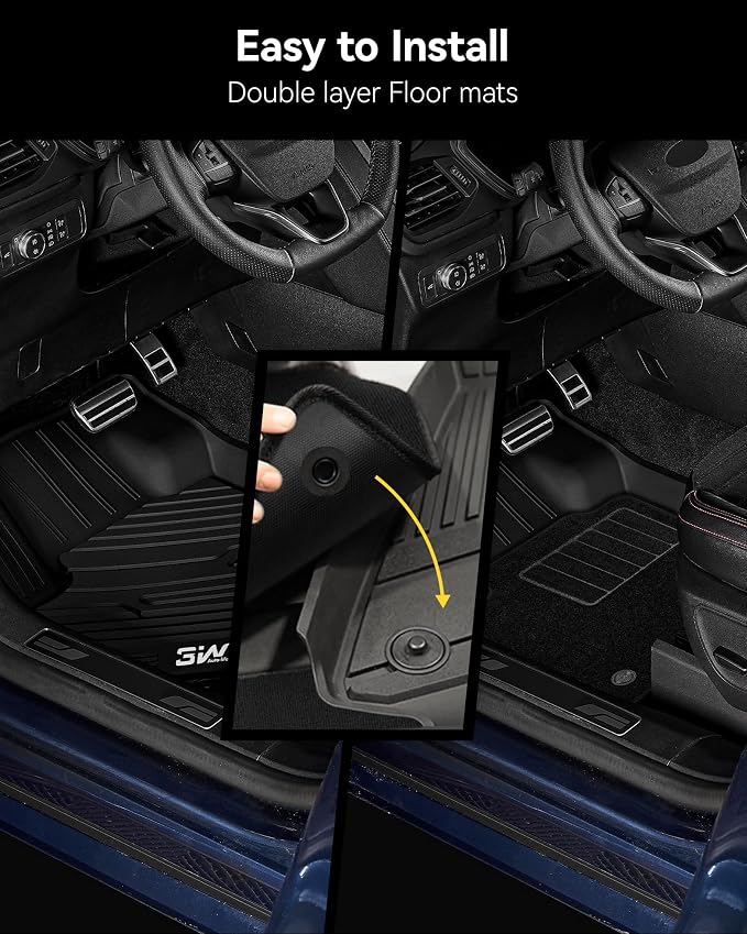 3W Floor Mats & Cargo Liner – Full Set (1st, 2nd & 3rd Row with Carpet) for Jeep Grand Cherokee L 2021-2025 2026 (Only for 6 Seat), Custom Fit TPE, All-Weather Waterproof,Black