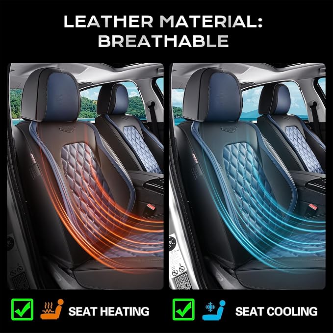 Coverado Car Seat Covers Front Seats, Sporty Non-Slip Waterproof Faux Leather Full Set with Rear Protectors for Trucks SUVs, Mens Automotive Interior – BlackBlue