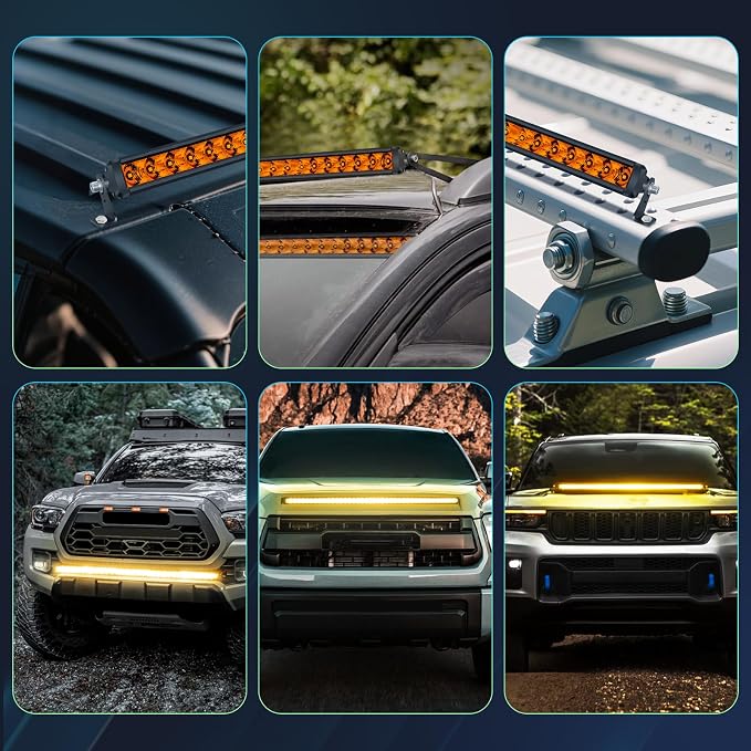 40 Inch Light Bar Amber 40 Inch Slim LED Light Bar Spot Flood Offorad Driving Lights Roof Mount Roof Rack Lights for UTV Polaris RZR Can-am x3 SxS Wrangler Truck Pickup SUV