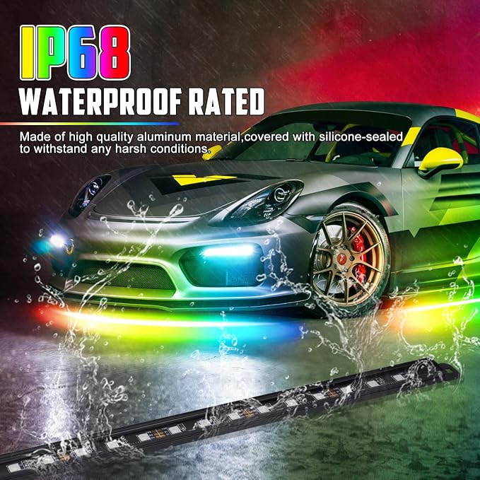 8PCS Led Underglow Light for Car,Dream Color Chasing Underglow Light Kit with APP&Remote Control,Waterproof Aluminum Exterior Underbody Multicolor Music Sync Neon Accent Lights-2 Year Warranty