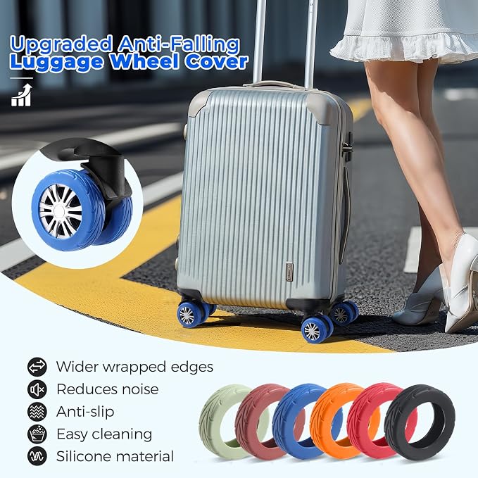 8Pcs Upgrade Luggage Wheel Covers, Travel Accessories (Blue) | Wear-resistant & anti-noise silicone covers. Fits 2-2.4" wheels. Protects suitcase wheels. Travel essential for suitcases