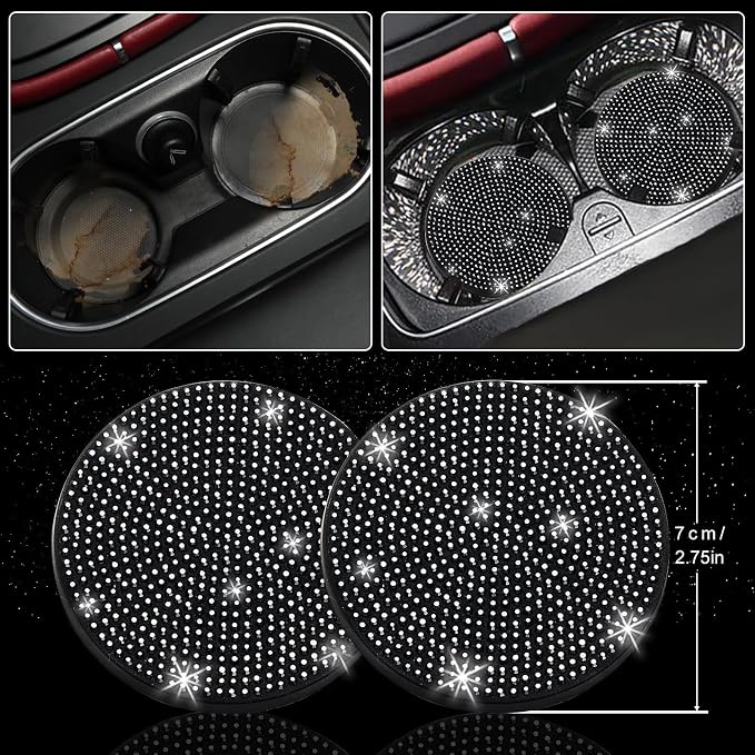 NBTEPEM 30 Pcs Black Bling Car Accessories Set for Women, Steering Wheel Cover Set, Bling Console Cover, Seat Belt Cushion, Shift Knob Cushion, Cup Holder Coaster, Rhinestone Car Hanging Accessories