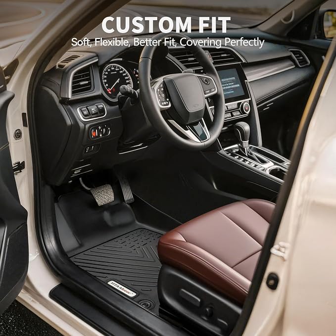 YITAMOTOR Floor Mats Fit for 2007-2013 Chevrolet Silverado/GMC Sierra 1500&2007-2014 Silverado/Sierra 2500 HD/3500 HD Crew Cab, TPE All Weather Floor Liners, 1st & 2nd Row Mats Set Accessories, Black
