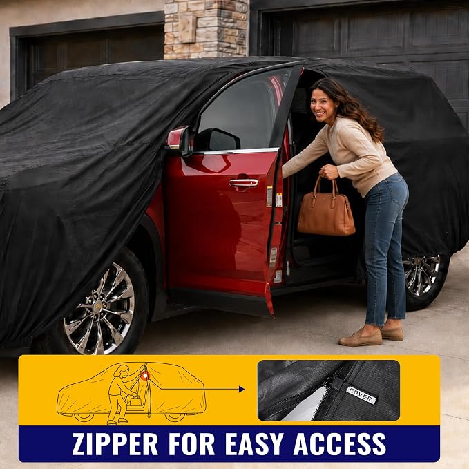 X AUTOHAUX Car Cover for Chevrolet Traverse 2018-2024 210D-PU Outdoor Full Car Cover All Weather with Door Zipper for Waterproof Windproof Sun Rain Snow Protection