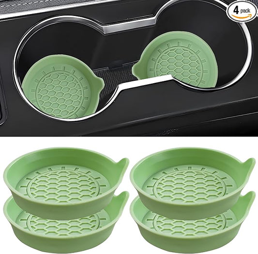Amooca Automotive Cup Holders Universal Car Cup Coaster Waterproof Non-Slip Sift-Proof Spill Holder Car Interior Accessories 4 Pack Tea Green