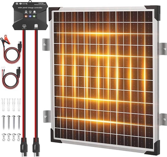 Voltset 50W Solar Panel Kit - 12V Solar Battery Charger Maintainer - IP67 Waterproof Solar Trickle Charger with 10A Smart Charge Controller and Mount Bracket for Boat RV Car Motorcycle Marine Trailer