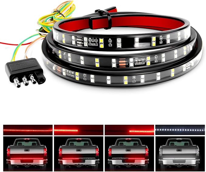 Nilight 60 Inch Truck Tailgate Light Bar Double Row LED Flexible Strip Red Running Brake Turn Signal White Reverse Back Up Lighting Modes for Pick Up Truck SUV