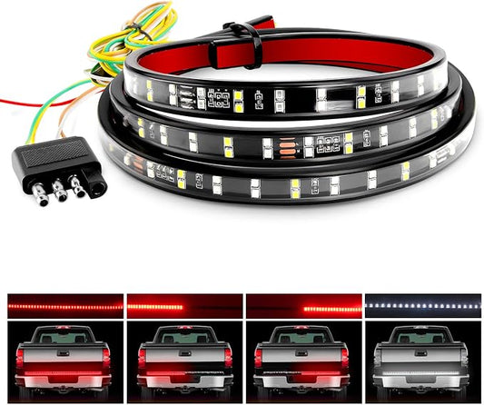 Nilight 60 Inch Truck Tailgate Light Bar Double Row LED Flexible Strip Red Running Brake Turn Signal White Reverse Back Up Lighting Modes for Pick Up Truck SUV