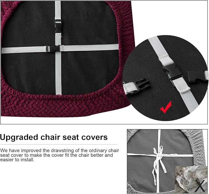 Genina Seat Covers for Dining Room Chair Seat Slipcovers Kitchen Chair Covers (Wine Red, 2 Pcs)
