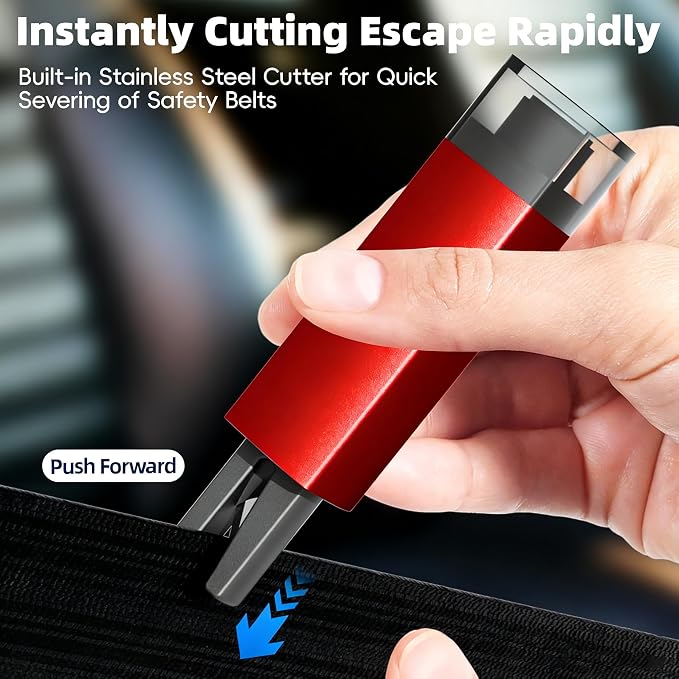 Car Window Breaker & Seatbelt Cutter, 2-in-1 Emergency Escape Tool, Auto Glass Breaker Spring Loaded Safety Hammer for Sinking Cars, Flood Rescue, Locked Doors, New Cars & Family Travel 4PCS Red
