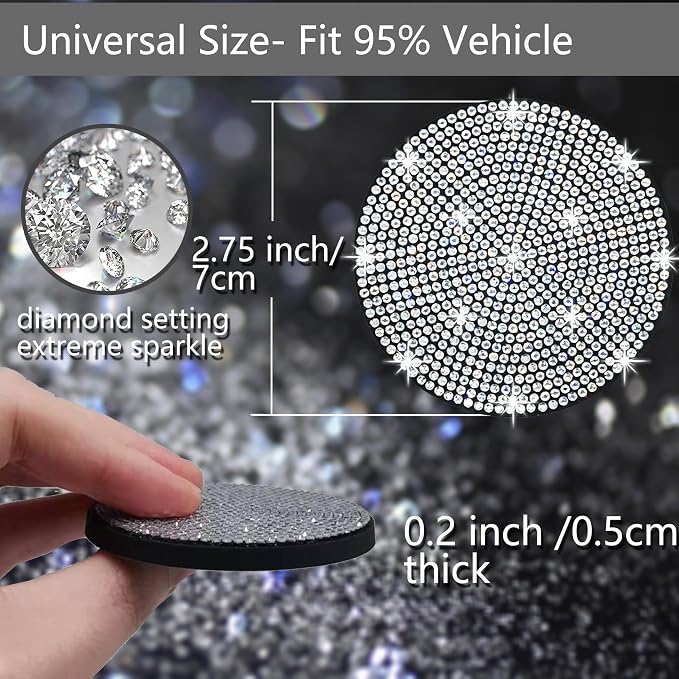 NBTEPEM 2pcs Bling Car Cup Holder Coaster, 2.75 inch Anti-Slip Shockproof Universal Fashion Coasters Insert Crystal Rhinestone Automotive Interior Accessories for Women (2 pcs, White)