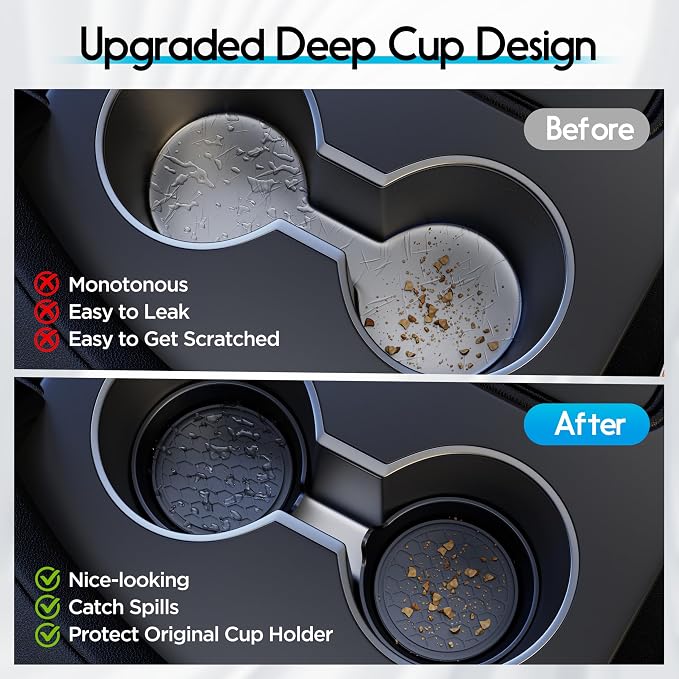 Amooca Car Cup Coaster Universal Automotive Waterproof Non-Slip Cup Holders Sift-Proof Spill Holder Car Interior Accessories 4 Pack Black