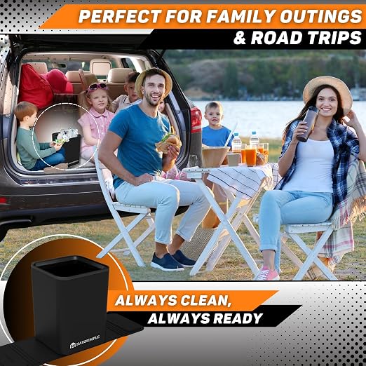 Car Trash Can for Vehicles Leakproof Compact Garbage Bin w/Stability Flap, Anti-Slip Base, Portable Trash Holder for Cars, Trucks, SUVs, Minivans (Mocha, Medium)