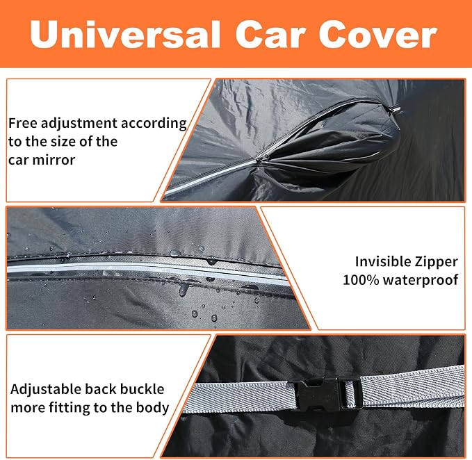Car Cover Waterproof All Weather, Coverado Outdoor Full Exterior Covers Soft Cotton Backing Rain Uv Hail Protector Car Cover with Invisible Mirror Pocket Universal Fit for Mercedes etc (183"-193")