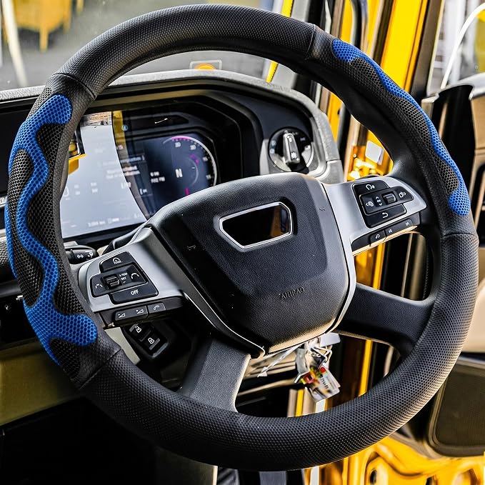 DaisyInner 17.5-18 Inch Steering Wheel Cover for Semi Truck No-Slip & Comfy Grip for Semi Trucks, Rv, Big Rig and 18 Wheelers(Mesh D,Leather,Blue)