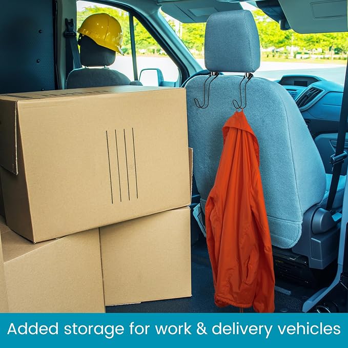 Metal Car Hooks for Purses and Bags - Large Hooks Won't Slip Off or Rattle | Set of 2 High Road Car Headrest Hooks Fit All Sized Metal Posts - Holds Multiple Bags, Wide Straps and Hard Hats