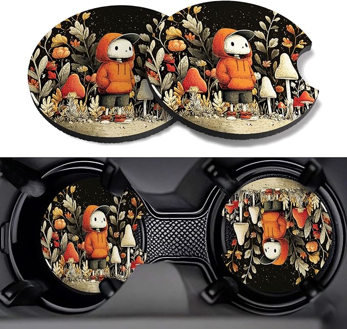 Car Cup Coasters,2 Pack Car Coaster,2.75inch Anti Slip and Absorbent Cars Coasters for Cup Holders,Car Accessories for Women,Cute Decor for Women (Mushroom Gnome)