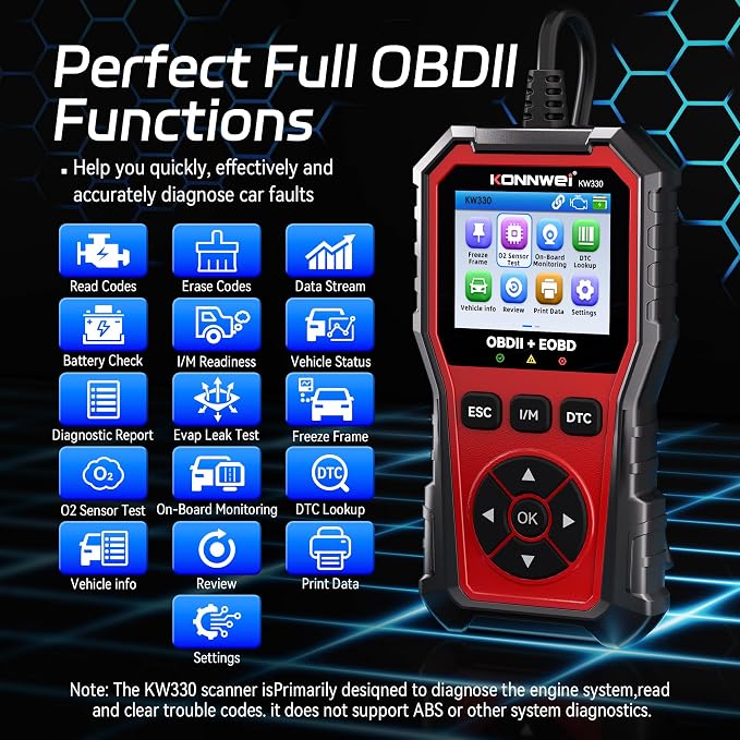 KONNWEI OBD2 Scanner Diagnostic Tool KW330, Check Engine Code Reader with Battery Voltage Test, Live Datastream, Freeze Frame, Car Scanner Diagnostic Tool for All OBDII Car Since 1996