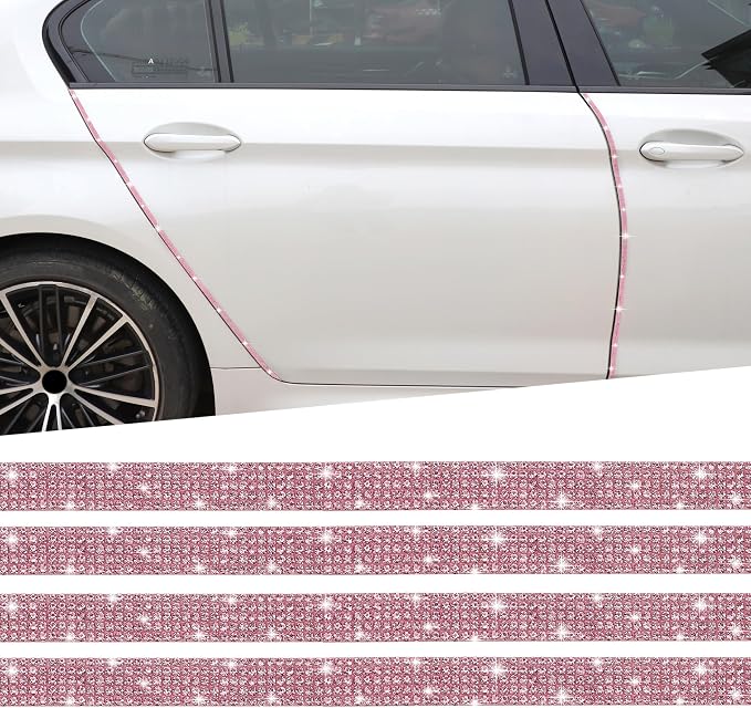 TOMALL Bling Car Door Guard Crash Bumper Crystal Anti-Scratch Strip Sticker Crystals Car Door Bumper Protector Accessory DIY for Interior and Exterior Decoration Styling Accessories (Light Pink)