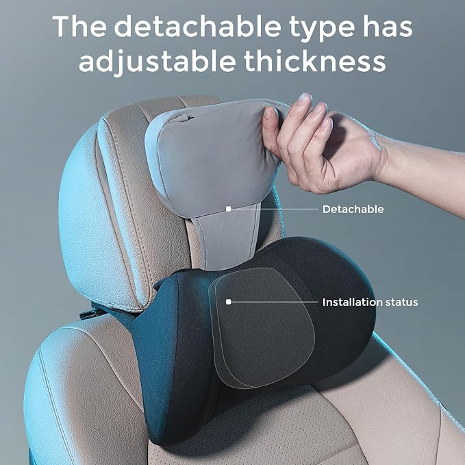 BABUR 100% Memory Foam Neck Pillow, Ergonomic Headrest for Car Seat | Driver Neck Pain Relief, Adjustable Buckle, Universal Car, Office Chair, Soft Breathable, Removable Cover, Machine Washable