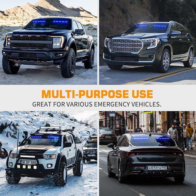 XRIDONSEN 2x 17 inch Blue Emergency Lights 40 LED Dash Strobe Lights | Interior Front/Rear Safety Flashing Warning Hazard Windshield Light Bar for Vehicles Trucks Car
