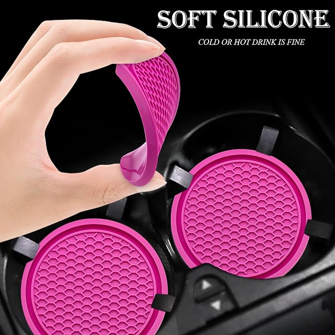 4PCS Car Cup Holder Coaster, Universal Auto Non-Slip Cup Holder Coaster, 2.75In Universal Non-Slip Recessed Car Interior Accessories (Rose Red)