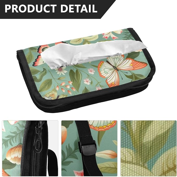 Car Visor Tissue Holder Mask Holder for Car, Car Tissue Box Sun Visor Napkin Holder Car Visor Accessories Adjustable Straps Reusable Durable Easy to Install Sage Green Butterfly Flowers