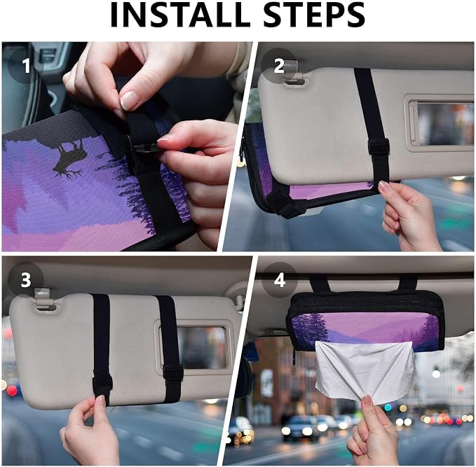Purple Stag Mountains and Forest Car Tissue Holder Durable Napkin Holder Hanging Tissue Holders Case Car Tissues Bag for Sun Visor Seat Back Universal Auto