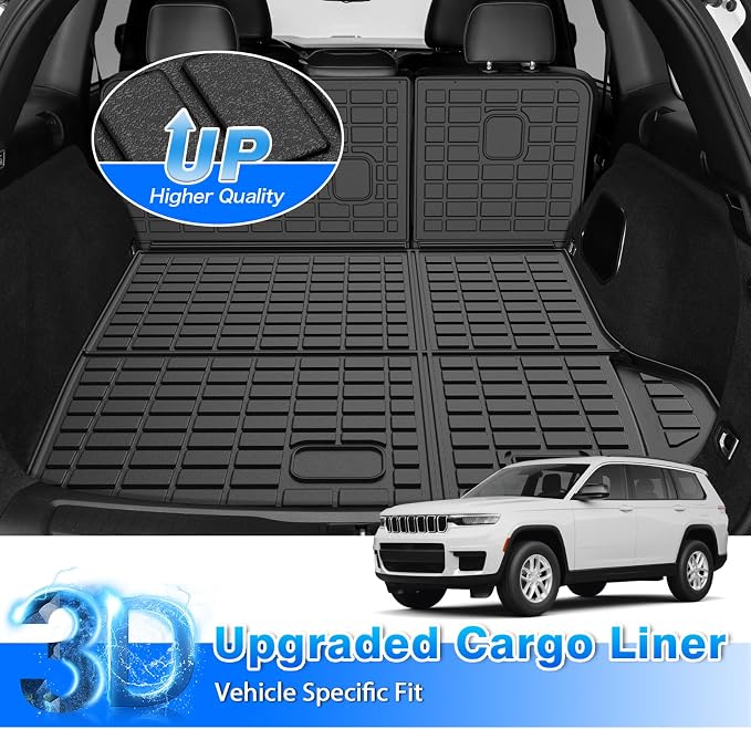 Grand Cherokee Cargo mat - Trunk Mat for Jeep Grand Cherokee 2022-2026(Include 4xe Not for L or WK), All Weather Trunk Mat & Backrest Mat for Grand Cherokee Accessories, Heavy Duty Rubber Mats