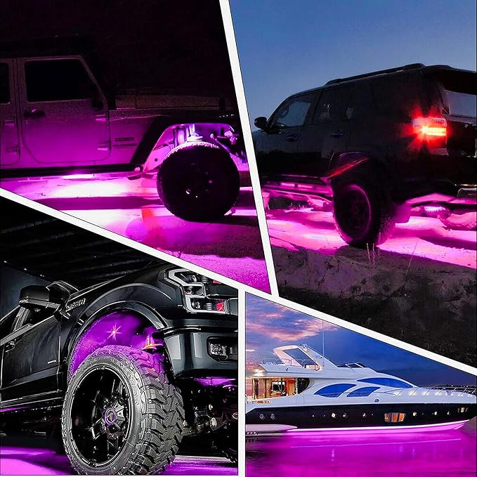 Purple Pink Underglow Led Rock Lights for Car Wheel Well Lights 12V 4 Pods | Waterproof Underbody Kit Crawler Crawling Dome Exterior Lamps for ATV RZR UTV SUV Off-Road Motorcycle Glow Trail Rig Fender