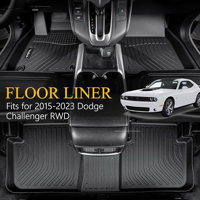 Wailtnb- for Dodge Challenger 2015-2023 RWD Floor Mat Cargo Liner All Weather Floor Liner Car Mat for Challenger RWD Custom Fit Automotive Full Set Accessories