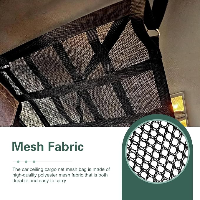 Car Ceiling Cargo Net, 31.5" x 21.6" Double-Layer Mesh Roof Storage Net, Adjustable Car Roof Mesh Storage Nets Organizer, Universal for SUV, Travel Road Trips, Camping Essentials