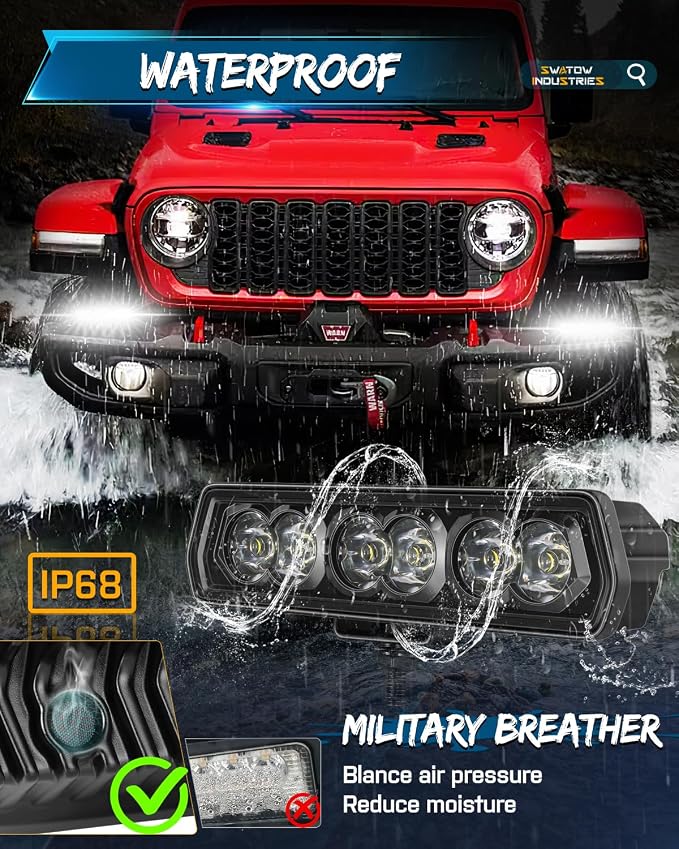 6 Inch CREE LED Light Bar, SWATOW INDUSTRIES 6" Spot LED Pods Bumper Mounts Work Lights Waterproof Fog Lights for Dirt Bike Pit Bike E-Bike Motorcycle ATV UTV RZR Can-am x3 Truck Off Road
