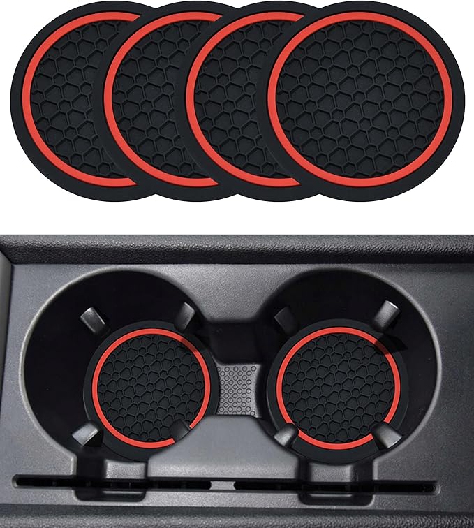 SCUARI 4PCS Car Coasters,Car Cup Coasters,Car Coasters for Cup Holders,Car Accessories Car Cup Holder Coaster,2.75 Inch No-Slip Anti Dust mats Cup Holder Insert Coaster,Fits Vehicles (Black&Red)