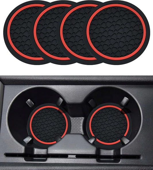 SCUARI 4PCS Car Coasters,Car Cup Coasters,Car Coasters for Cup Holders,Car Accessories Car Cup Holder Coaster,2.75 Inch No-Slip Anti Dust mats Cup Holder Insert Coaster,Fits Vehicles (Black&Red)