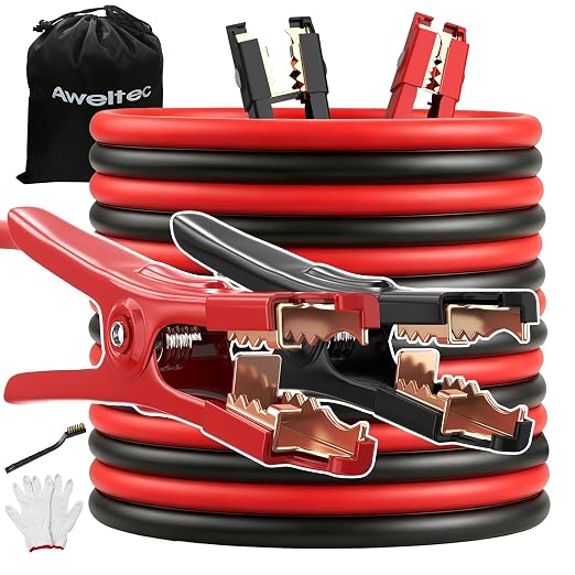 Heavy Duty Jumper Cables,4 Gauge 25 Feet Battery Booster Cable,Automotive Wires with Alligator Clamps,Carrying Bag,Safety Gloves and Iron Brush for Cars Trucks