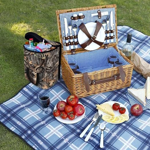 Talayituse Deer Hunting Camo Print Car Trash Can with Lid, Leak Proof Auto Trash Bag Hanging Vehicle Garbage Can Multipurpose Storage Container for Back Seat Road Trip