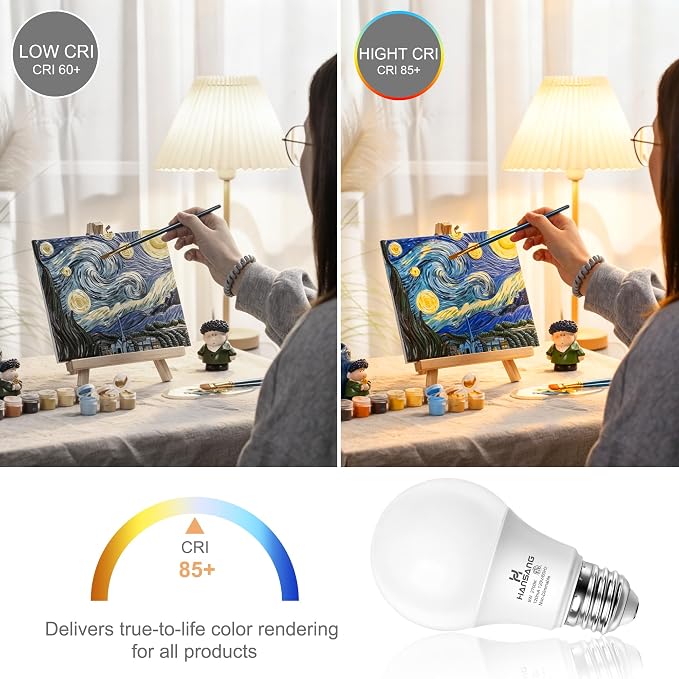 A19 LED Light Bulbs, 60W Equivalent, 2700K Soft Warm White LED Bulb with E26 Standard Base, Efficient 9W, Non-Dimmable, 800 Lumens, 120V, CRI 85, Eye-Friendly for Bedroom Living Room, 6 Pack