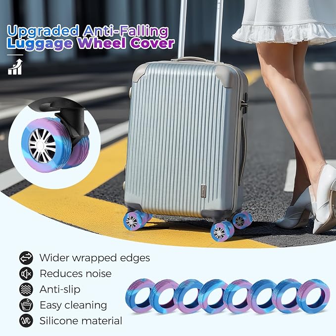 8Pcs Luggage Wheel Covers, Travel Accessories (Gradient Blue & Purple) | Wear-resistant & anti-noise silicone covers. Fits 2-2.4" wheels. Protects suitcase wheels. Travel essential for suitcases