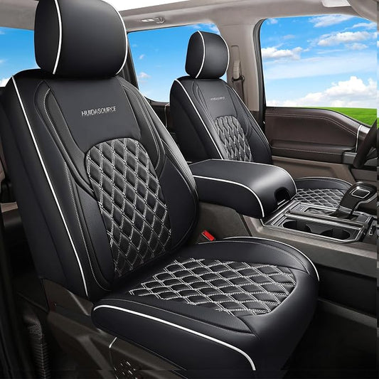 Huidasource Fit for Truck Seat Covers Chevy Silverado/GMC Sierra, Chevrolet Seat Covers, 1500 2007-2013&2019-2026, 2500HD 3500HD 2020-2026 Crew Double Extended Cab, Thickened Nappa Leather Black&White