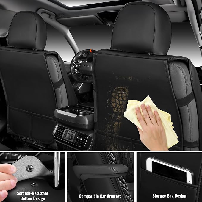 CAR PASS Nappa Leather Car Seat Covers Front Seats Only, Luxury PU Leatherette Seat Covers 2 Pack Waterproof Durable Car Seats Cushion Protector Universal Fit for Sedan SUV Pick-up Truck Van All Black