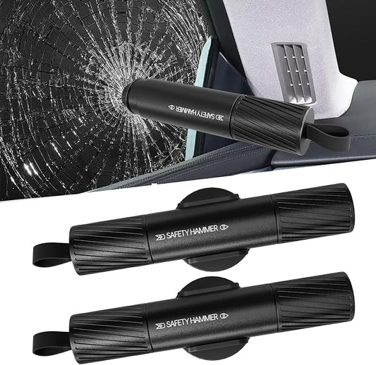 2 Pack Car Safety Hammer Car Window Breaker Seatbelt Cutter Emergency Escape Tool Car Glass Breaker for Land and Underwater Life-Saving Car Safety Kit Essentials Car Accessories (Black+Black)
