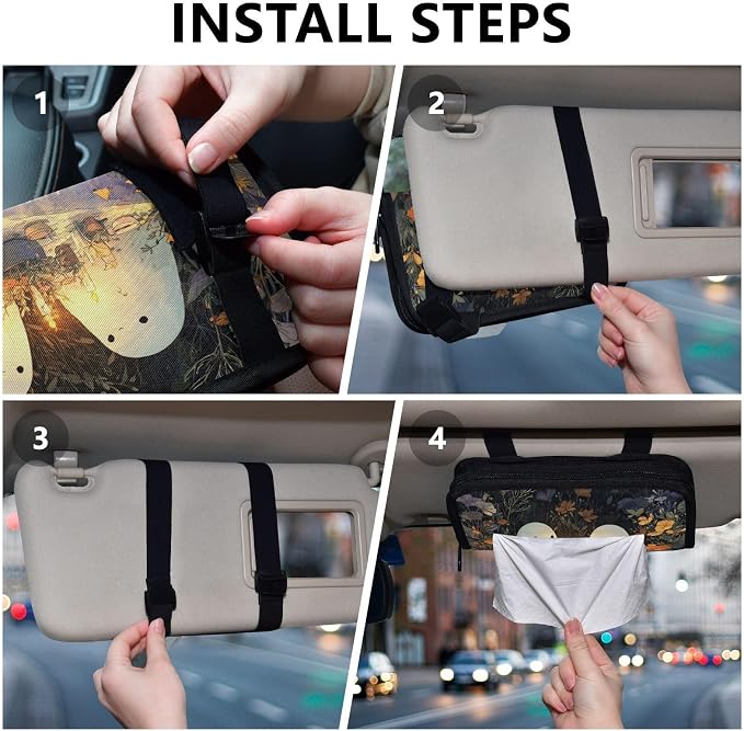 Cute Ghost Plants Car Tissue Holder Durable Napkin Holder Hanging Tissue Holders Case Car Tissues Bag for Sun Visor Seat Back Universal Auto