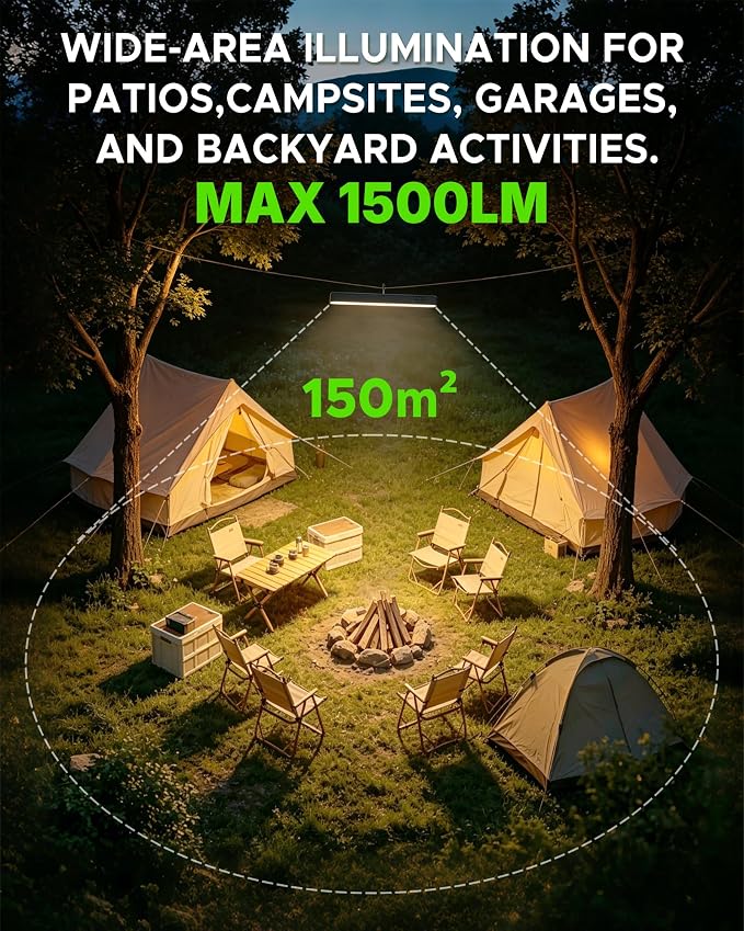 Rechargeable Magnetic Light Bar, 15.8 inch, 1500LM Portable LED Light with 10000mAh Battery, USB-C Charging, Remote Control & Timer, Dimmable & 3 Color Temps, Magnetic Mount, Hook & Battery Display