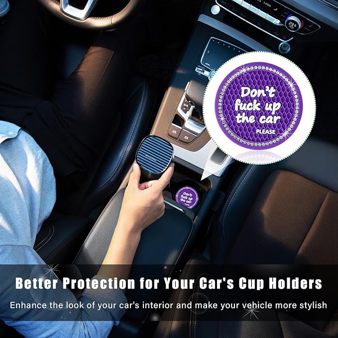 Ziciner 4 Pack Bling Car Cup Holder Coaster, 2.75 Inch Anti-Slip Auto Insert Cup Coaster, Crystal Car Drink Cup Mat Perfect for Women Girls, Universal Interior Decor Accessories (Dark Purple)