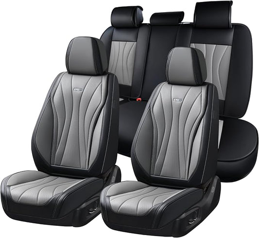 Coverado Car Seat Covers, 5 Seat Front and Back Seat Covers, Waterproof Seat Cover Full Set, Leather Seat Cover for Cars, Car Seat Protector, Car Seat Cushion Universal Fit for Most Cars (Black&Gray)