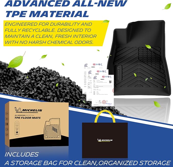 Michelin Vehicle Mats, Premier Series All-Weather TPE Custom Fit Liner for 2017-2023 Tesla Model 3 Floor Mats (3 Piece)