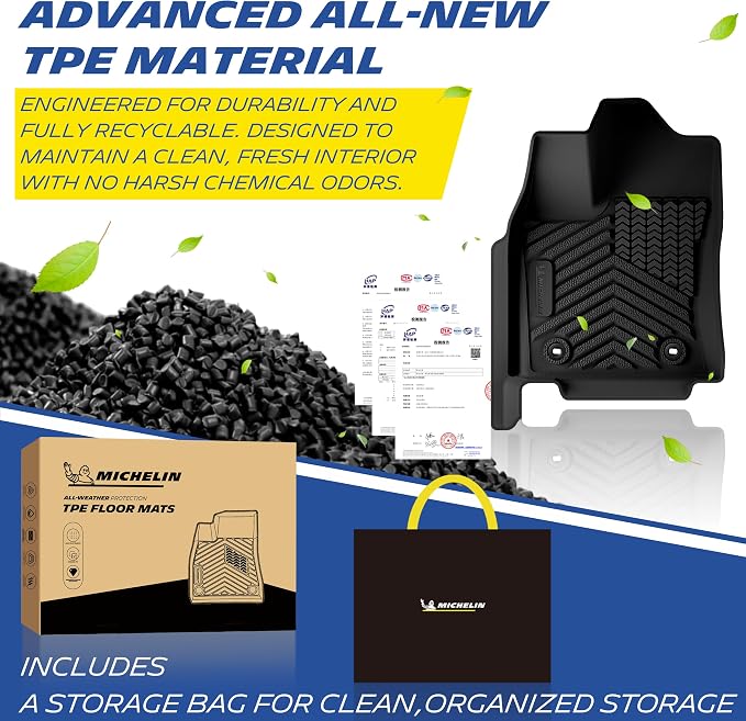 Michelin Vehicle Mats for 2022-2026 Toyota Tundra CrewMax Cab | SR/SR5/TRD/PRO/Limited/Platinum/Castone, Custom Fit, Non-Slip, All-Weather TPE Liner, Premier Series Tundra Floor Mats
